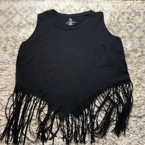 Black Fringe Crop Tank
